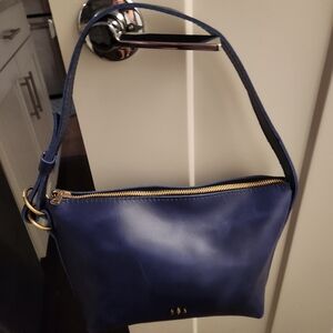 Portland Leather Blue Slouchy Shoulder Bag EUC